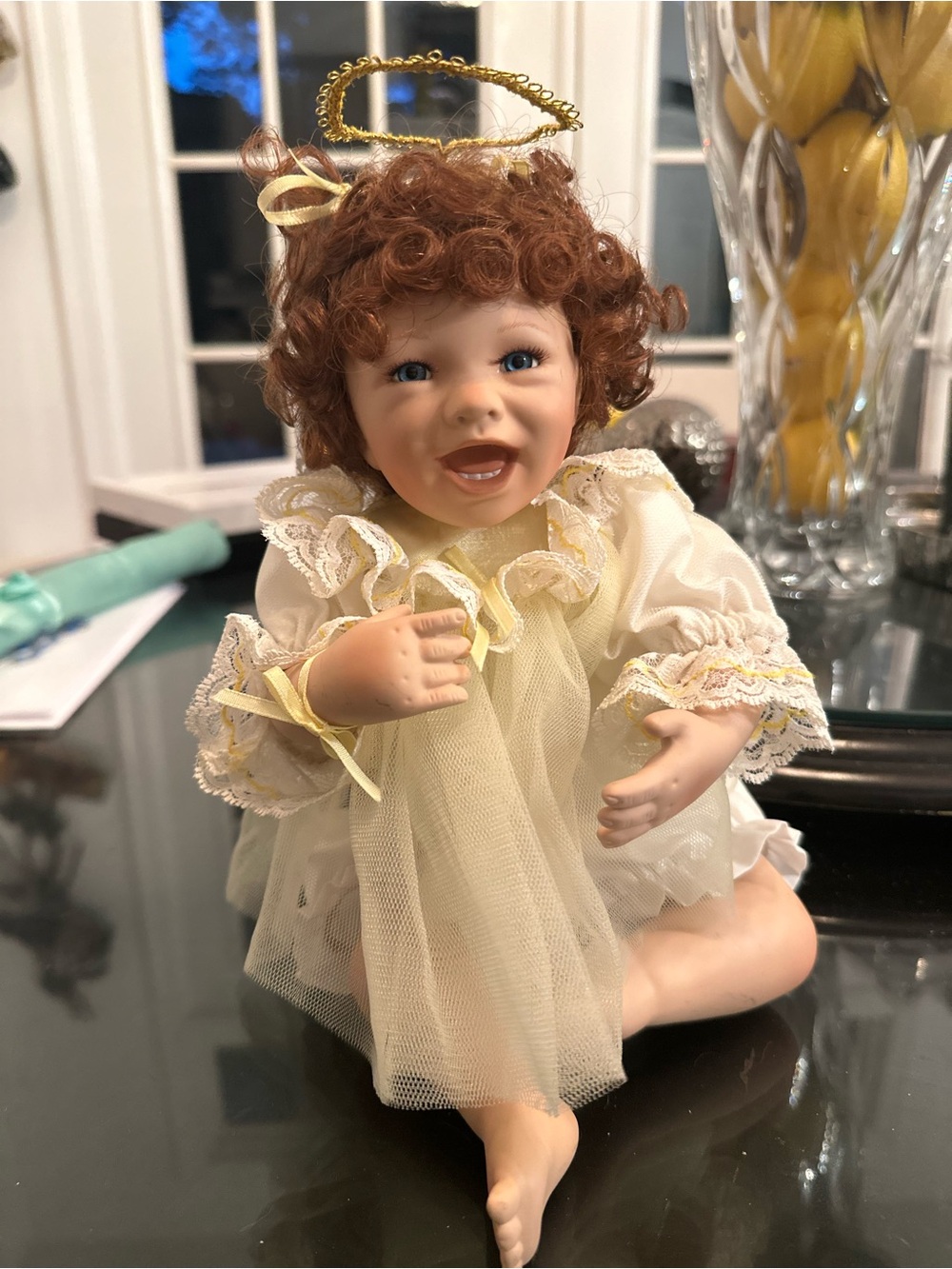 Vintage 1995 Ashton Drake Porcelain Angel Baby Doll Curly Hair Halo⁠